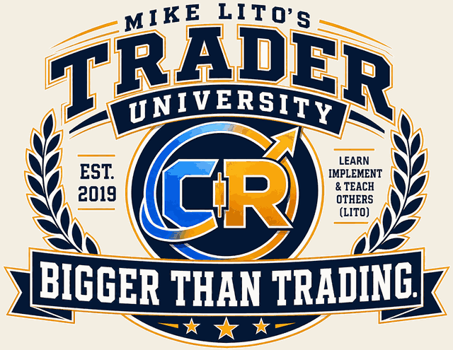 Mike Lito's Trader University crest — Bigger than trading.