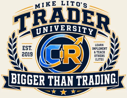 Mike Lito's Trader University crest — Bigger than trading.
